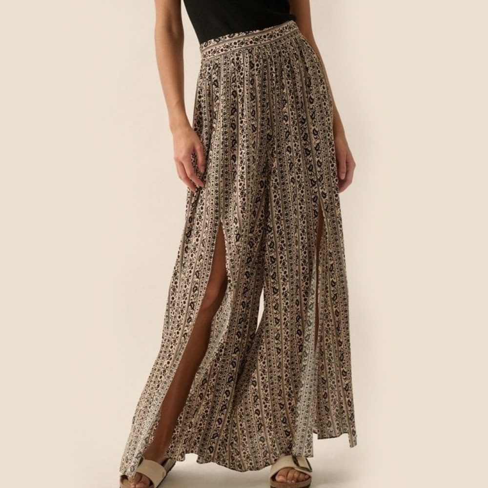 Far & Beyond Floral-Stripe Split Wide-Leg Pant, Beach Pants